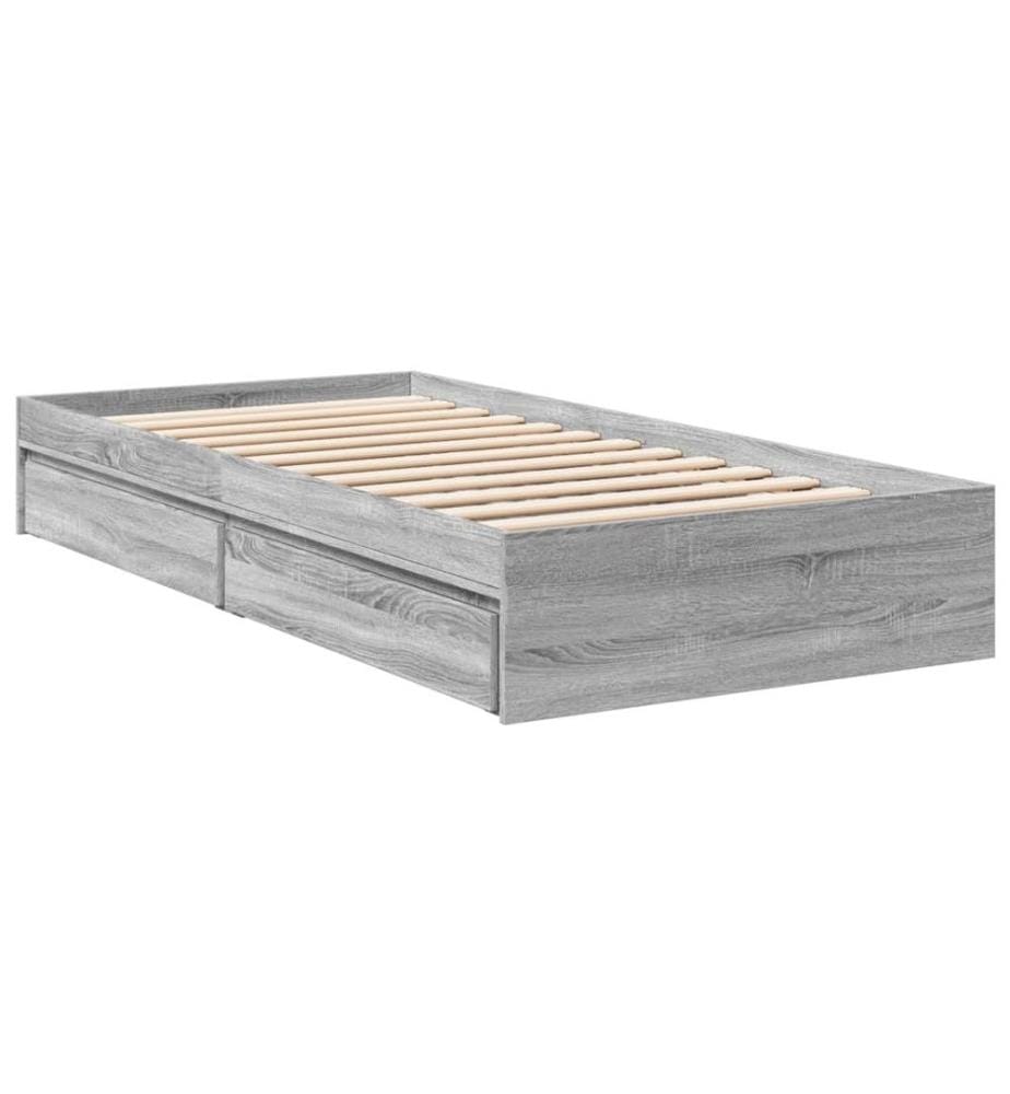 Cadre de lit et tiroirs sonoma gris 90x190 cm bois d'ingénierie