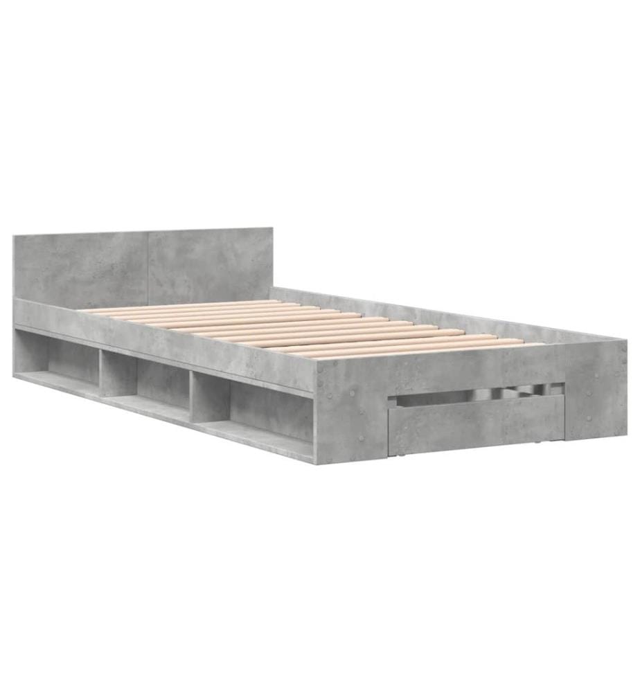 Cadre de lit et tiroir gris béton 90x190 cm bois d'ingénierie