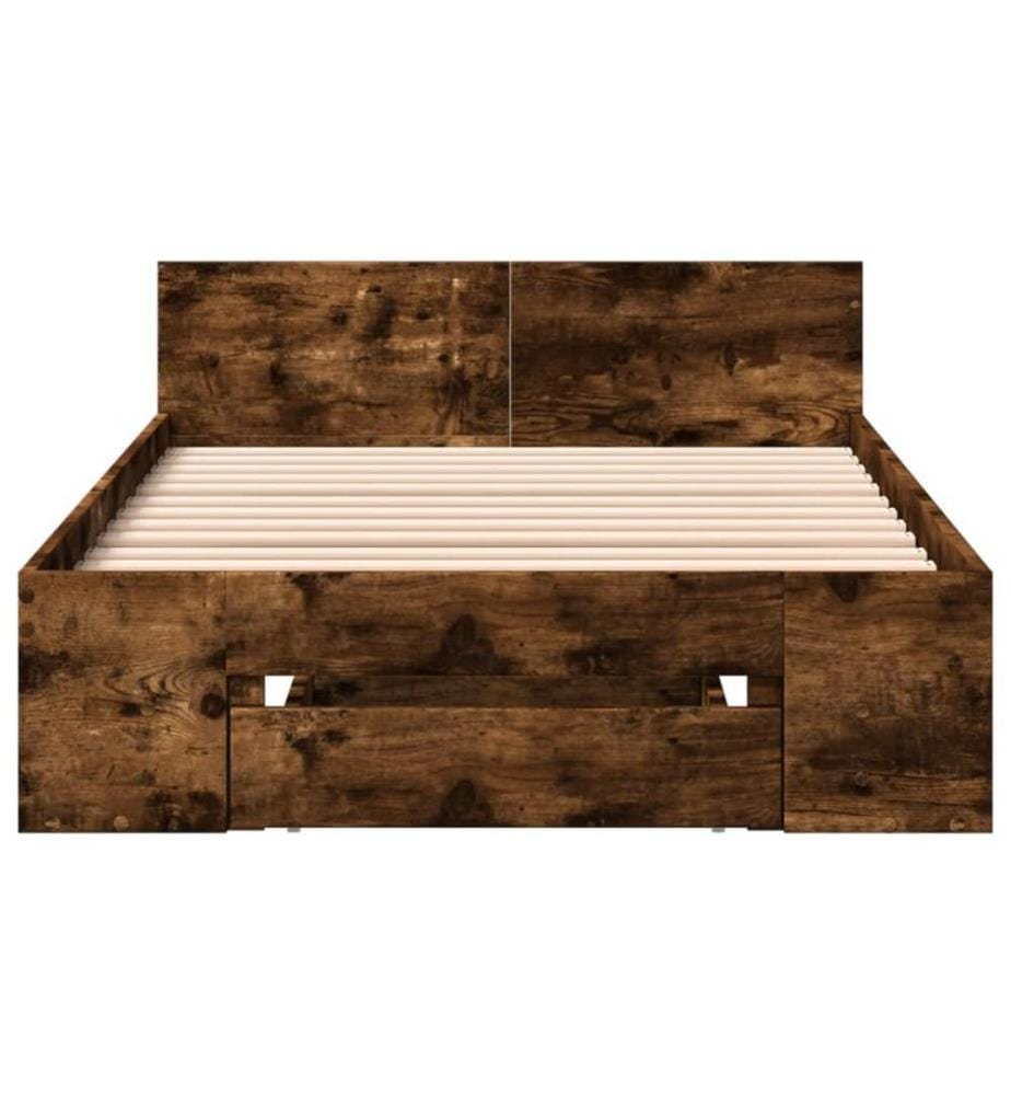 Cadre de lit et tiroir chêne fumé 90x190 cm bois d'ingénierie