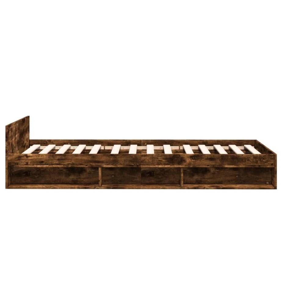 Cadre de lit et tiroir chêne fumé 90x190 cm bois d'ingénierie