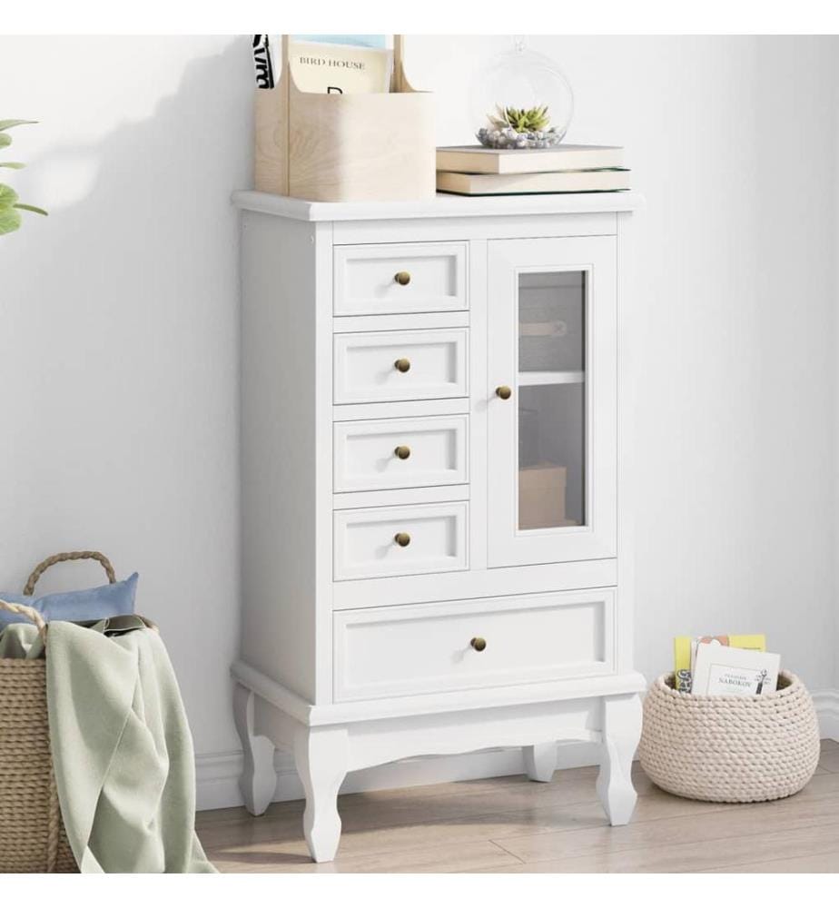 Armoire avec 5 tiroirs et 2 étagères Blanc