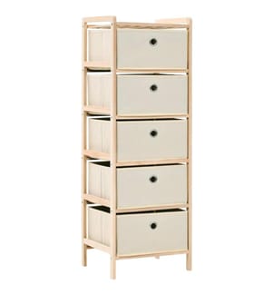 Korb-Kommode mit 5 Stoffkörben Zedernholz Beige