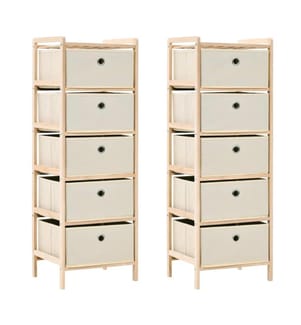 Korb-Kommoden 2 Stk. mit 5 Stoffkörben Zedernholz Beige