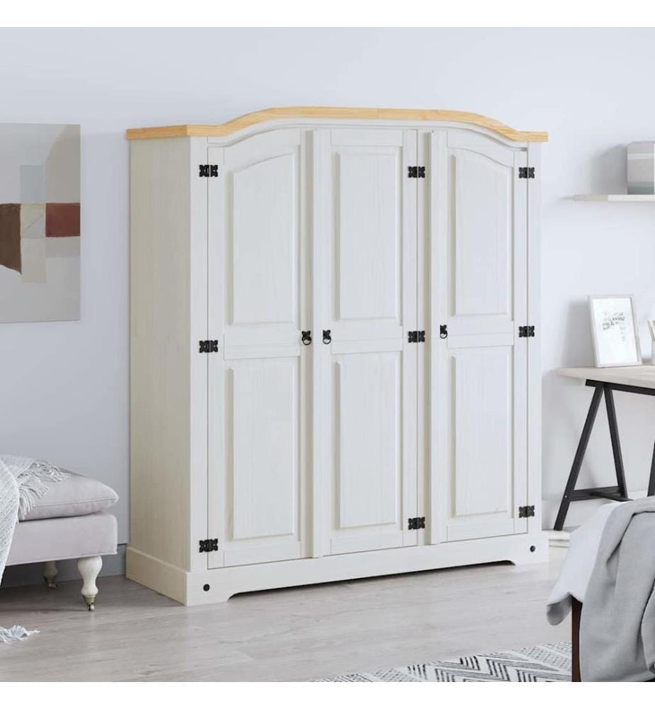 Kleiderschrank Mexiko-Stil Kiefernholz 3 Türen Weiss