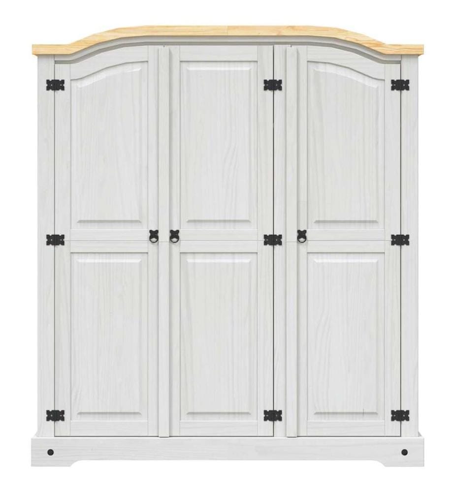 Kleiderschrank Mexiko-Stil Kiefernholz 3 Türen Weiss