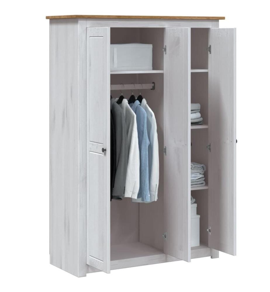 Kleiderschrank 3-Türig Weiss 118×50×171,5 cm Kiefer Panama Serie