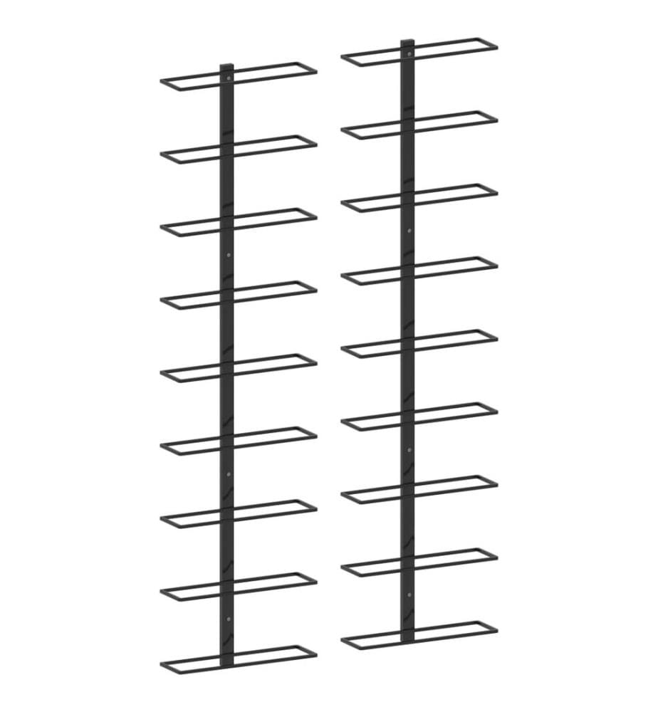 Casiers à bouteilles muraux pour 18 bouteilles 2 pcs Noir Fer