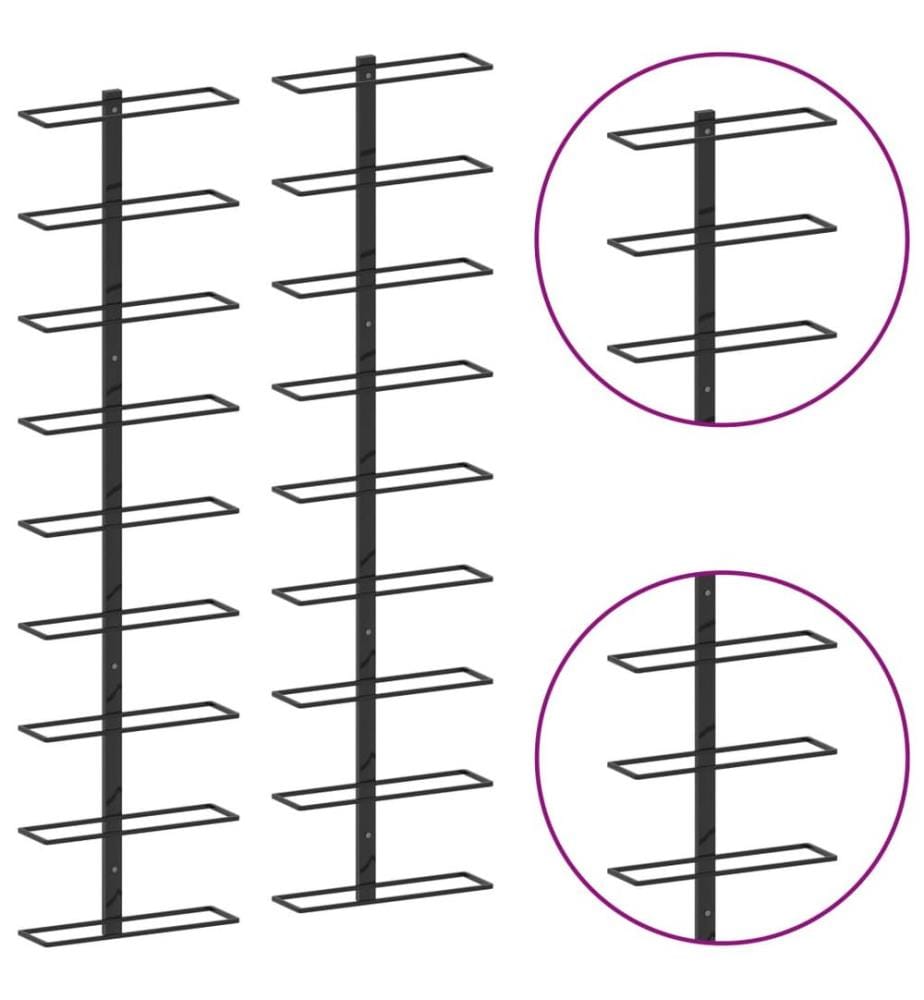 Casiers à bouteilles muraux pour 18 bouteilles 2 pcs Noir Fer