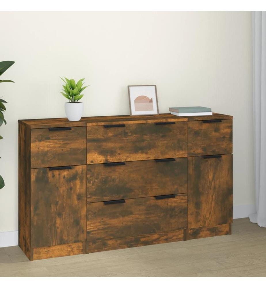3-tlg. Sideboard-Set Räuchereiche Holzwerkstoff