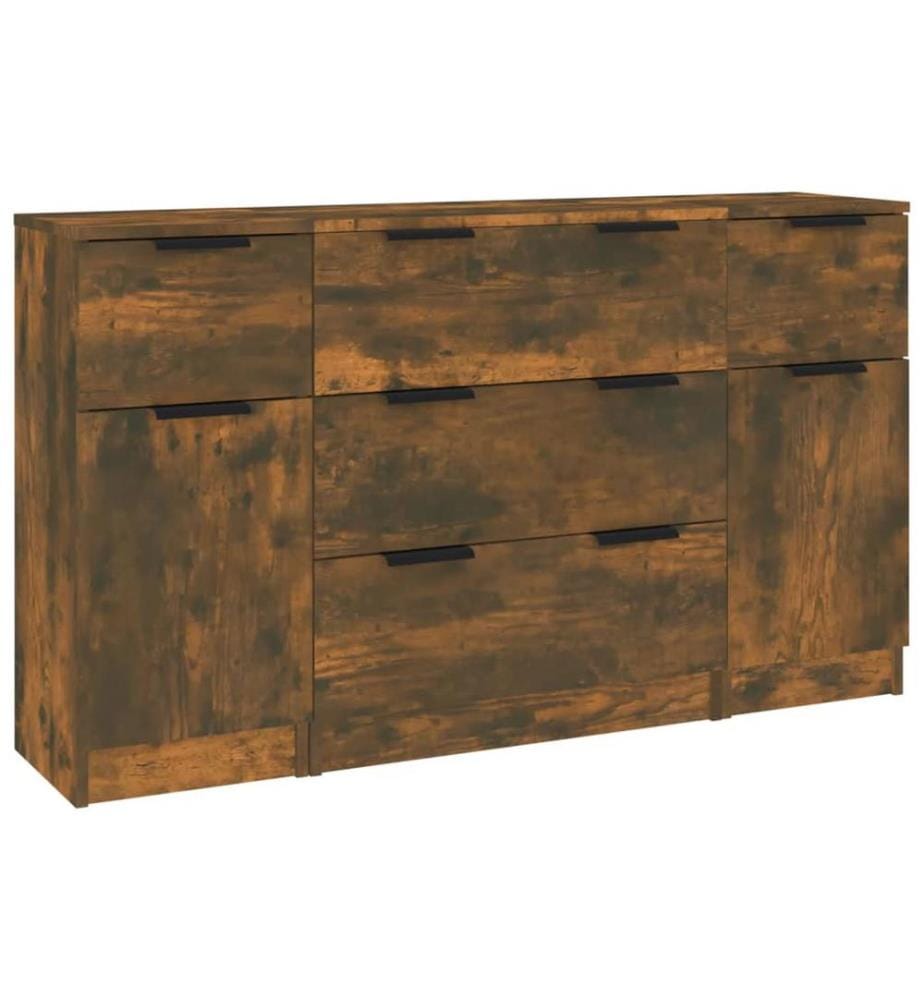 3-tlg. Sideboard-Set Räuchereiche Holzwerkstoff