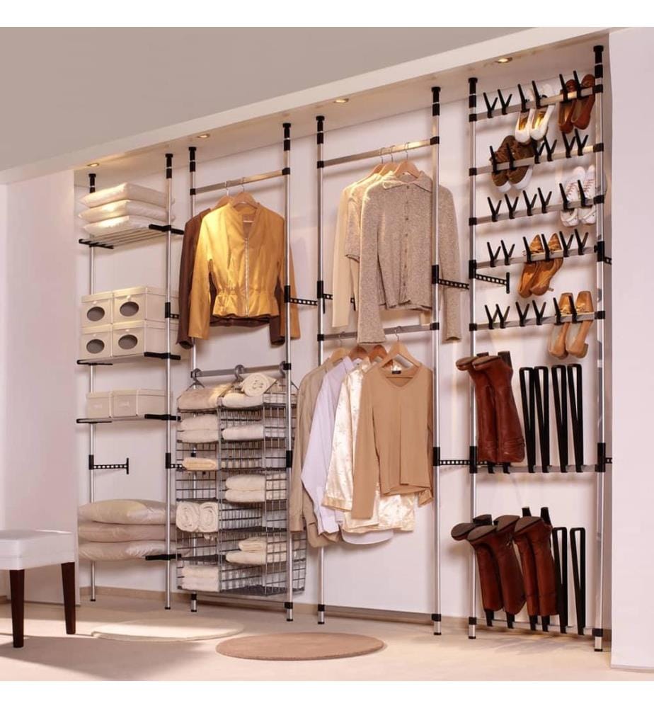 Teleskop-Garderobe mit Stangen und Regal Aluminium