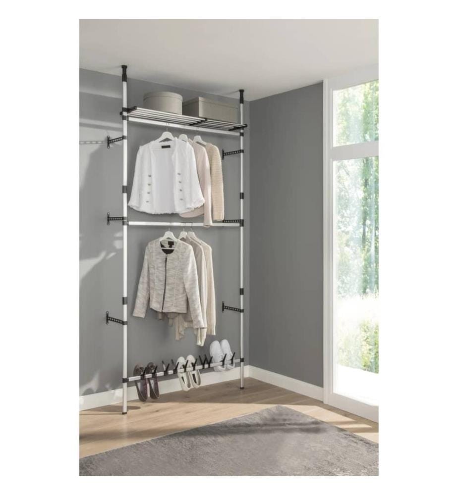 Teleskop-Garderobe mit Stangen und Regal Aluminium
