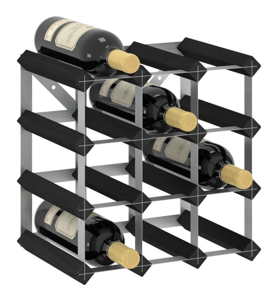 Weinregal für 12 Flaschen Schwarz Massivholz Kiefer