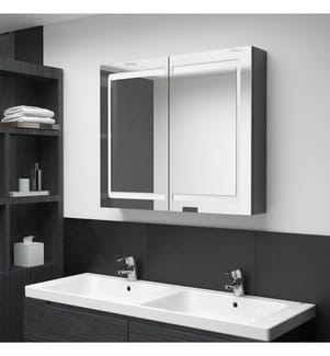 Armoire de salle de bain à miroir LED Gris brillant 80x12x68 cm