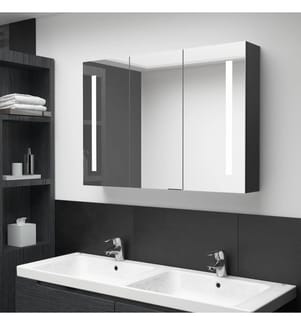 Armoire de salle de bain à miroir LED 89x14x62 cm noir brillant