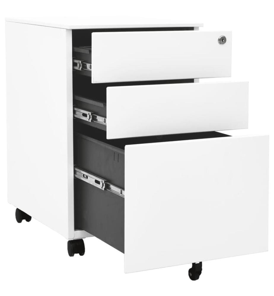 Aktenschrank mit Rollen Weiss 39x45x60 cm Stahl