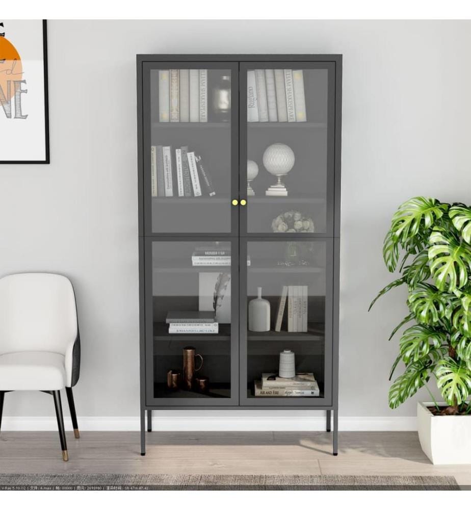 Vitrine Anthrazit 90x40x180 cm Stahl und Gehärtetes Glas