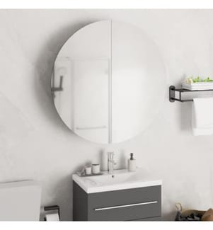Armoire de salle de bain miroir rond et LED Blanc 54x54x17,5 cm