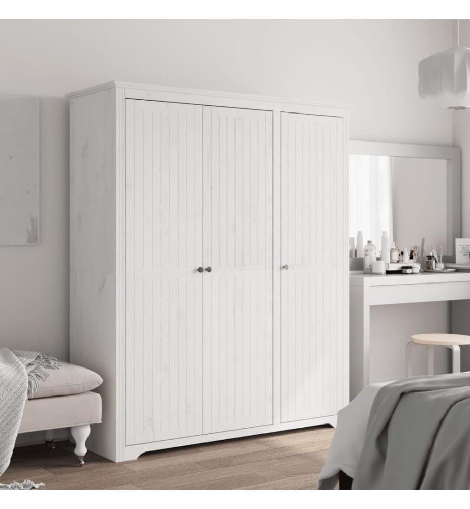 Garde-robe BODO blanc 146x53,5x173 cm bois massif de pin