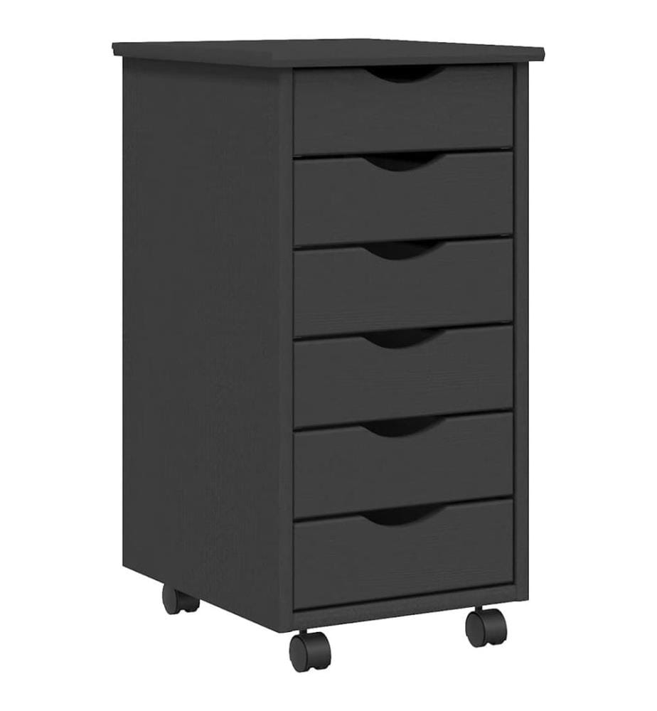 Armoire roulante avec tiroirs MOSS gris bois de pin solide