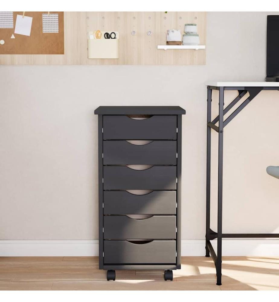 Armoire roulante avec tiroirs MOSS gris bois de pin solide