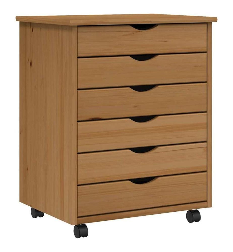 Armoire roulante avec tiroirs MOSS bois de pin marron miel
