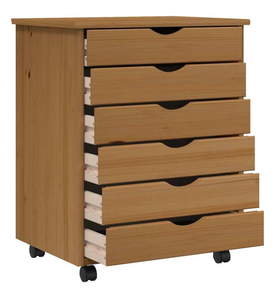 Armoire roulante avec tiroirs MOSS bois de pin marron miel