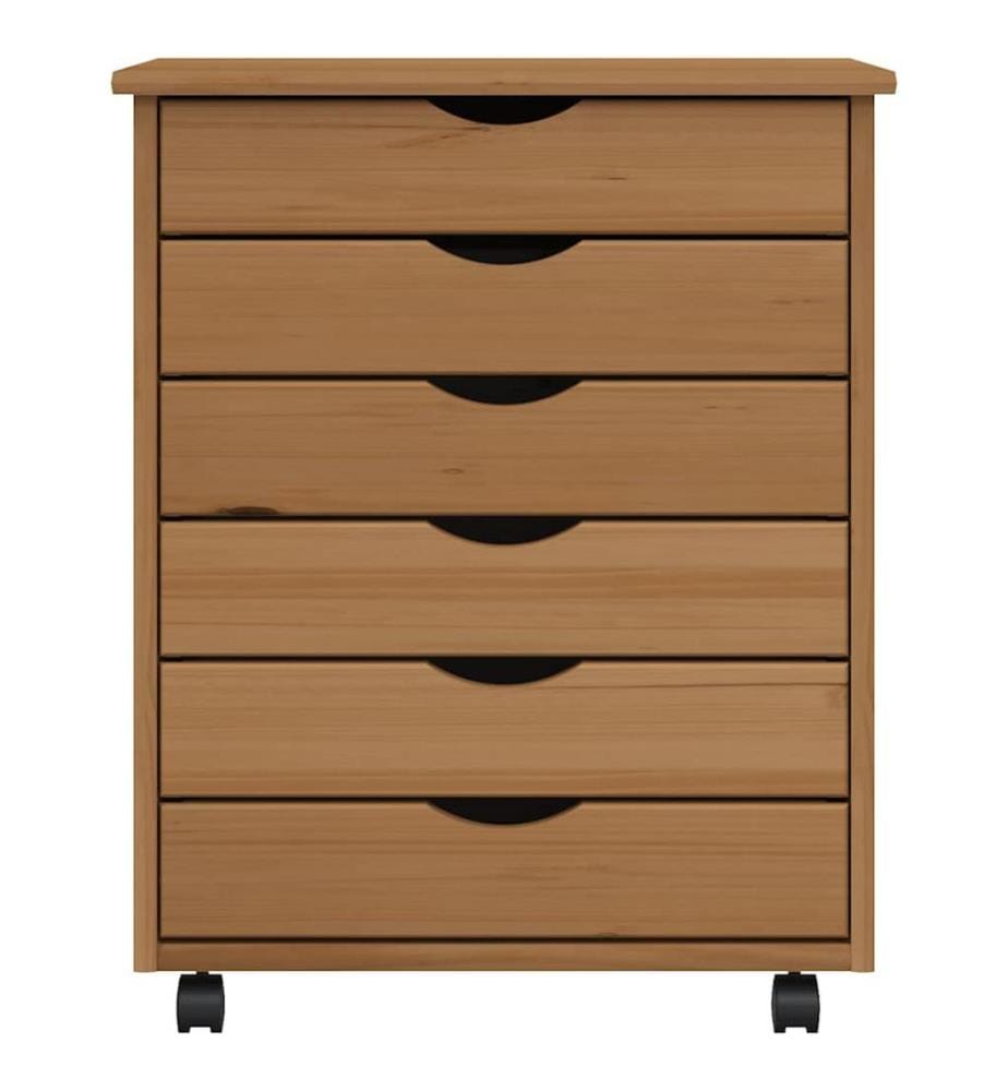 Armoire roulante avec tiroirs MOSS bois de pin marron miel