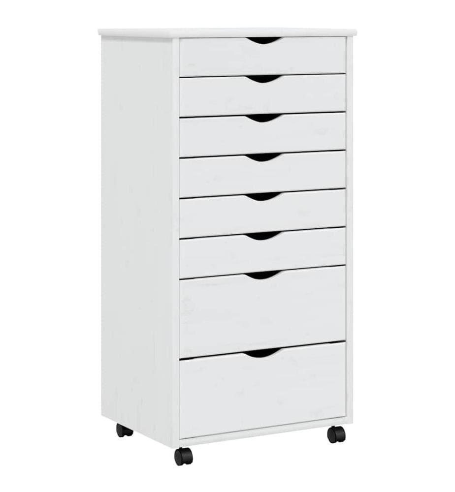 Rollschrank mit Schubladen MOSS Weiss Massivholz Kiefer