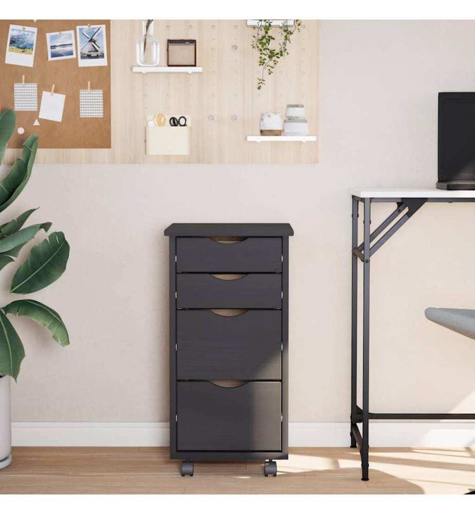 Rollschrank mit Schubladen MOSS Grau Massivholz Kiefer