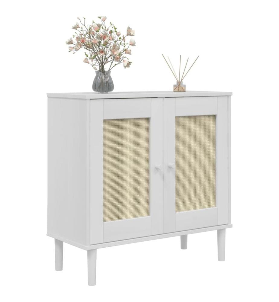 Sideboard SENJA Rattan-Optik Weiss 80x35x80 cm Kiefernholz