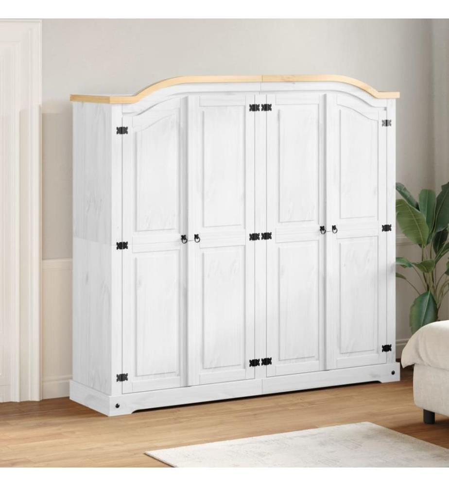 Kleiderschrank Corona Weiss 194x52x186 cm Massivholz Kiefer