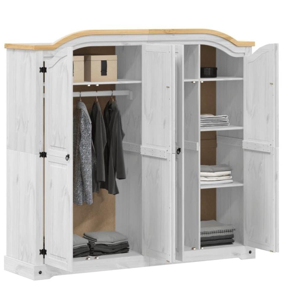 Kleiderschrank Corona Weiss 194x52x186 cm Massivholz Kiefer