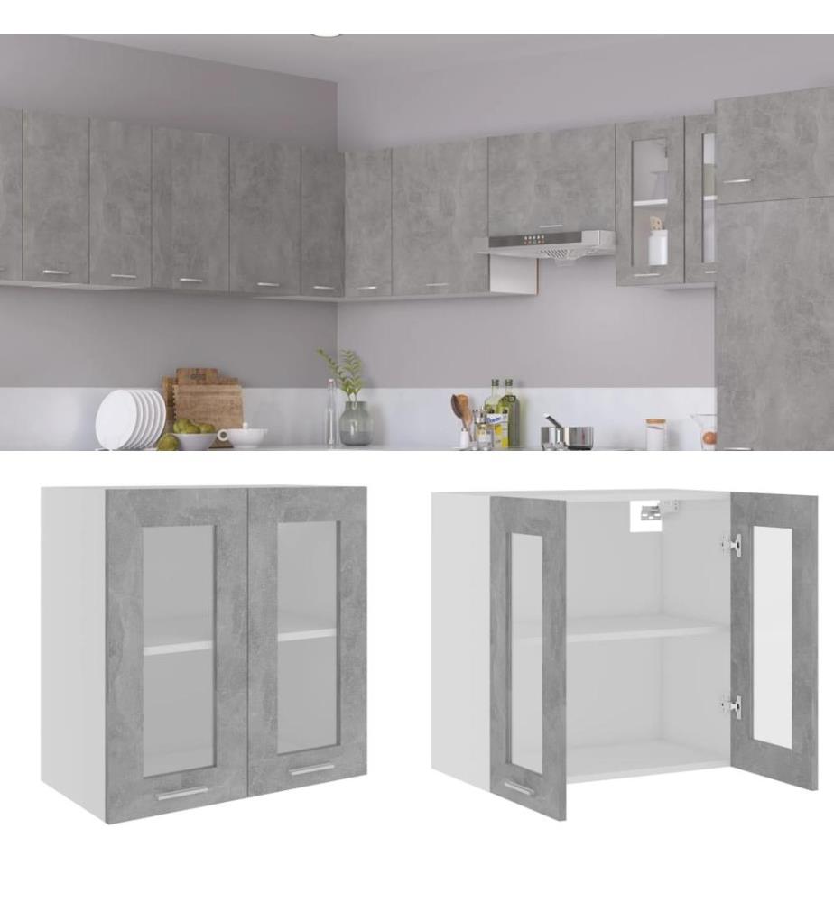 Vitrine suspendue "Lyon" Gris béton 60 x 31 x 60 cm Bois d'ingénierie