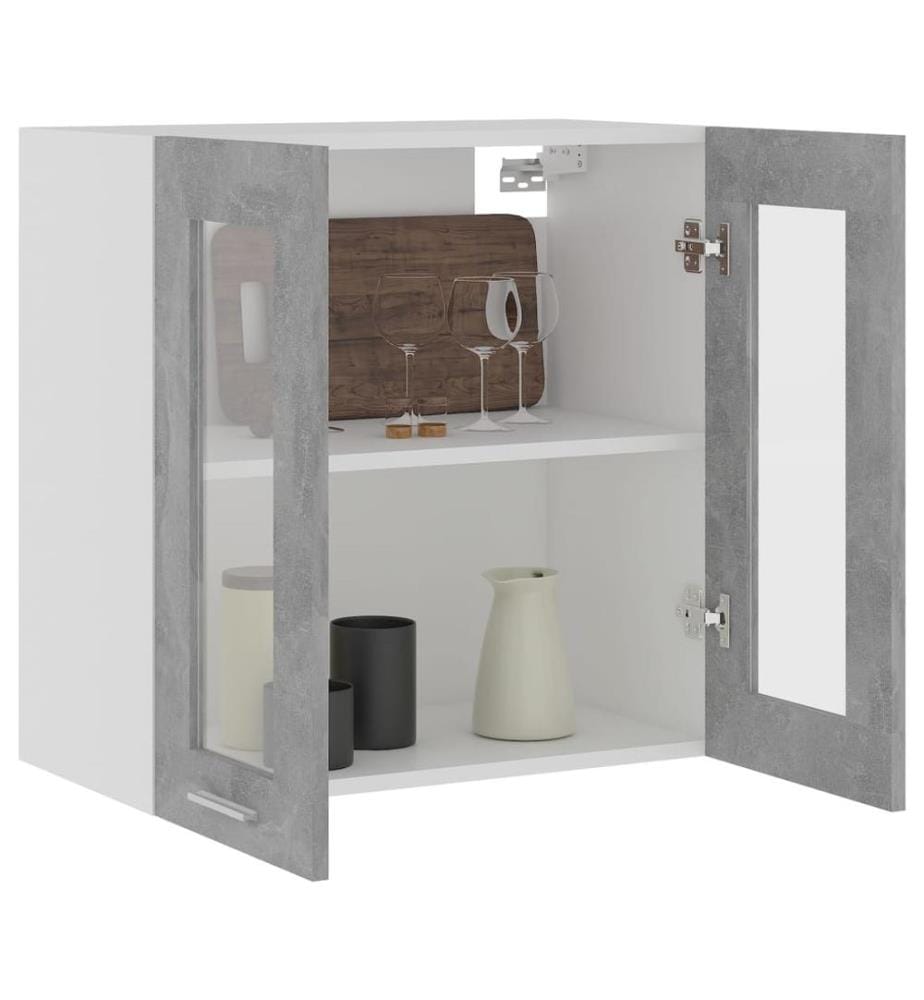 Vitrine suspendue "Lyon" Gris béton 60 x 31 x 60 cm Bois d'ingénierie