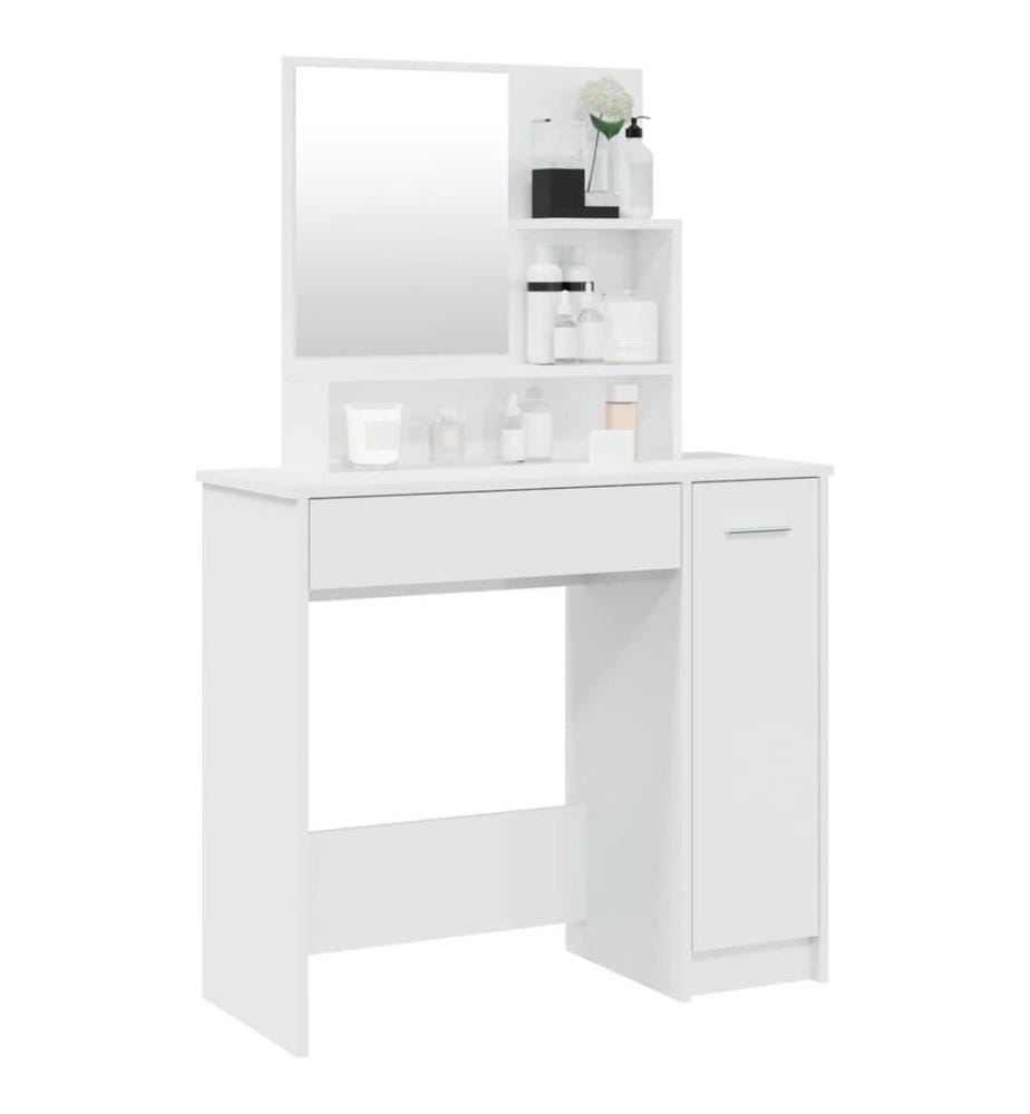 Coiffeuse avec miroir blanc brillant 86,5x35x136 cm