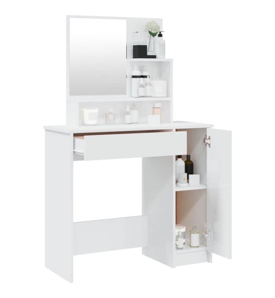 Coiffeuse avec miroir blanc brillant 86,5x35x136 cm