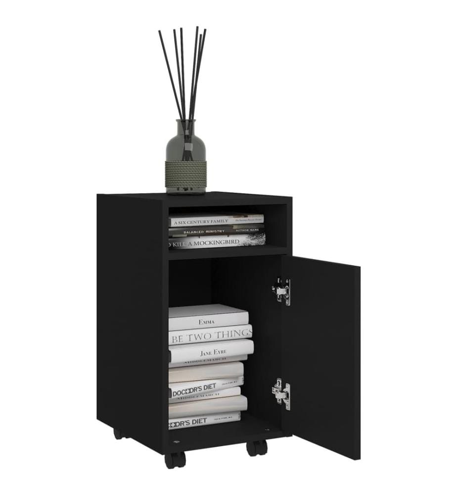 Armoire latérale avec roues Noir 33x38x60 cm Bois d'ingénierie