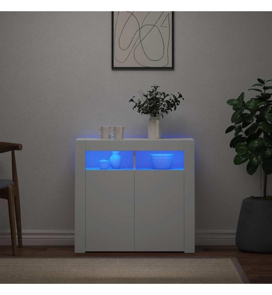 Buffet avec lumières LED Blanc 80x35x75 cm