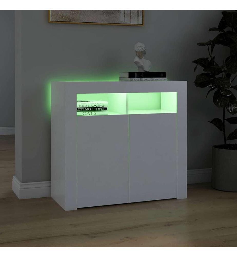 Buffet avec lumières LED Blanc 80x35x75 cm