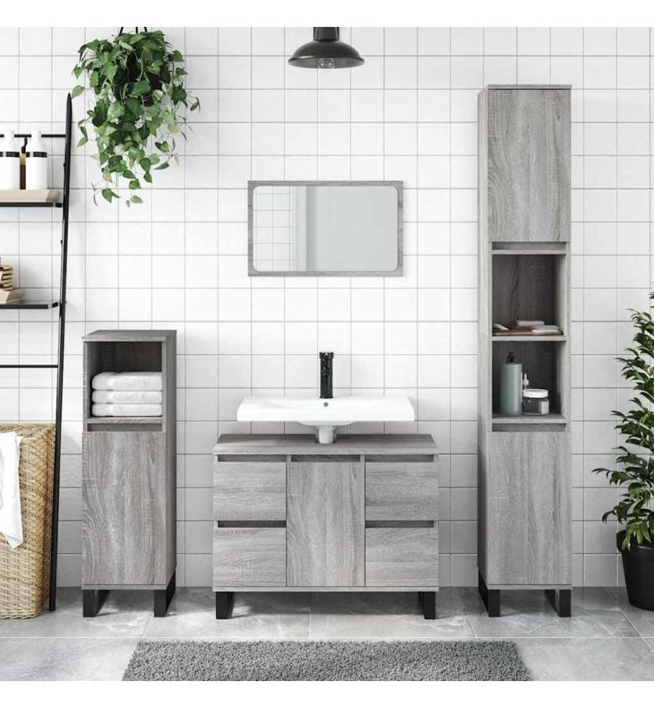 Badschrank Grau Sonoma 80x33x60 cm Holzwerkstoff