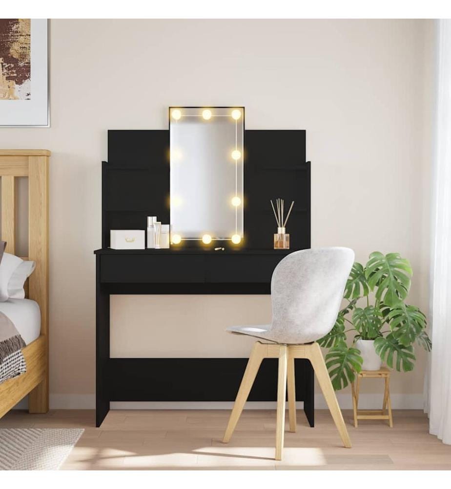 Schminktisch mit LED-Leuchten Schwarz 96x40x142 cm