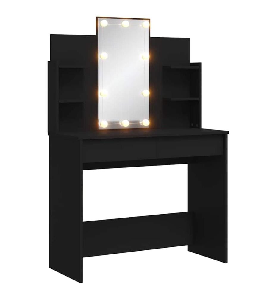 Schminktisch mit LED-Leuchten Schwarz 96x40x142 cm