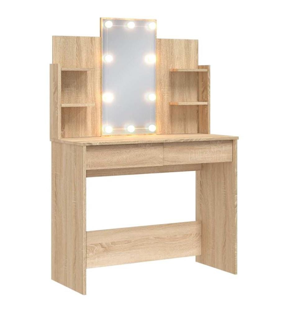 Schminktisch mit LED-Leuchten Sonoma-Eiche 96x40x142 cm