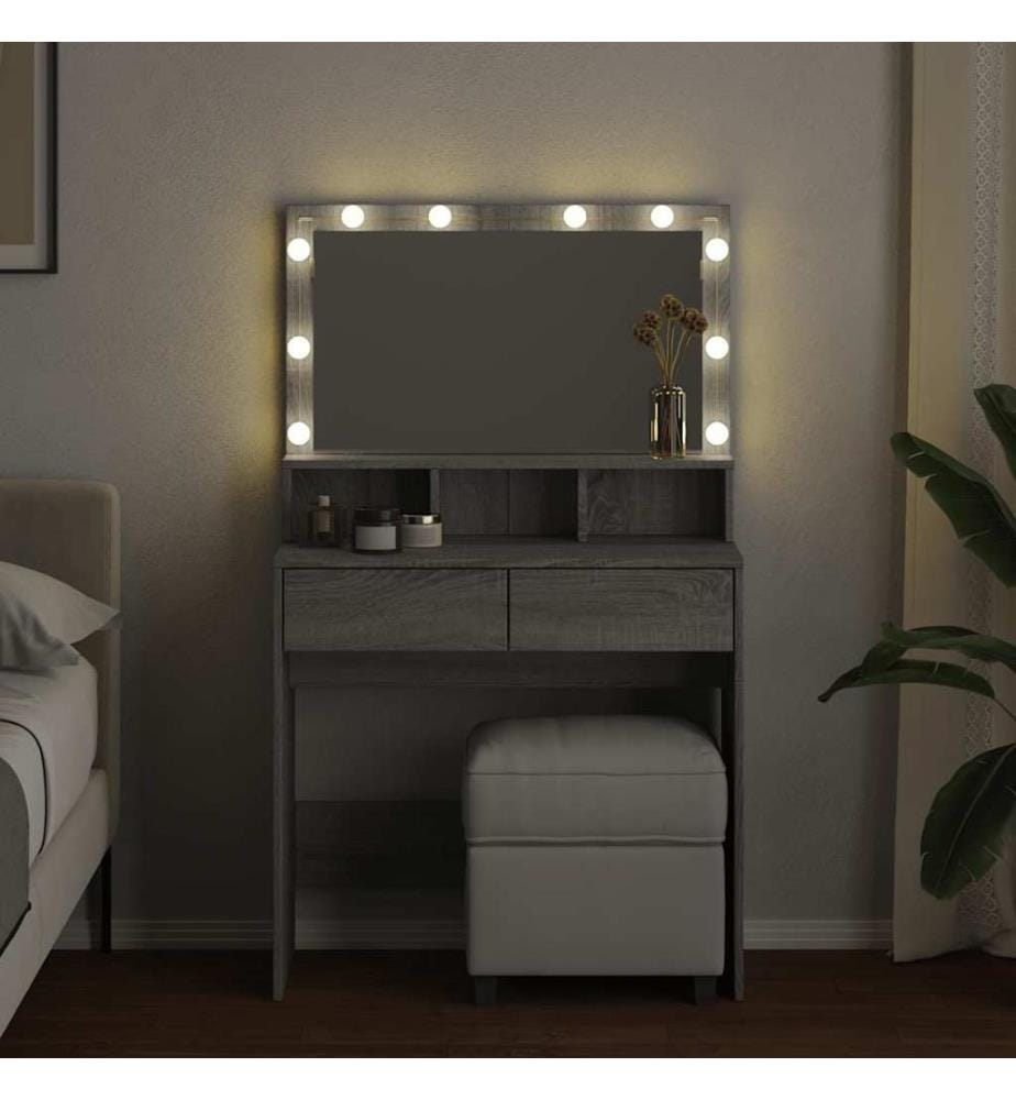 Schminktisch mit LED-Beleuchtung Grau Sonoma 80x41x134,5 cm