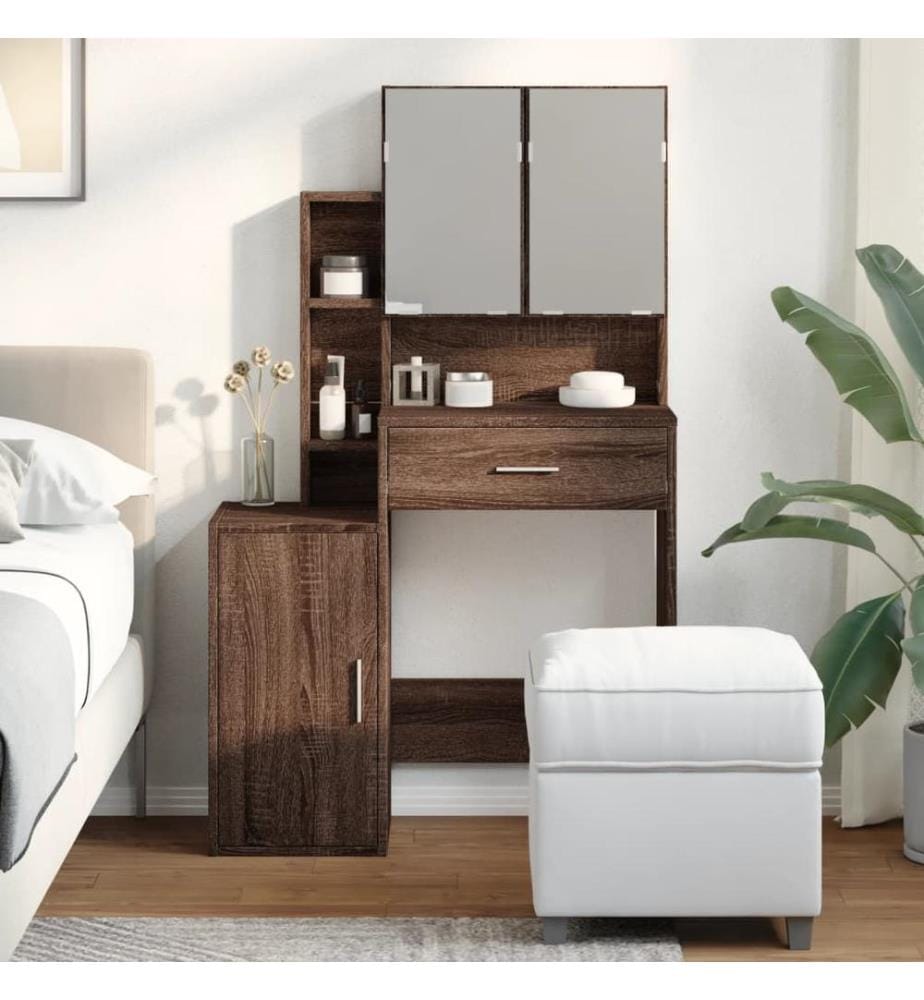 Schminktisch mit Schrank Braun Eichen-Optik 80x35x132 cm