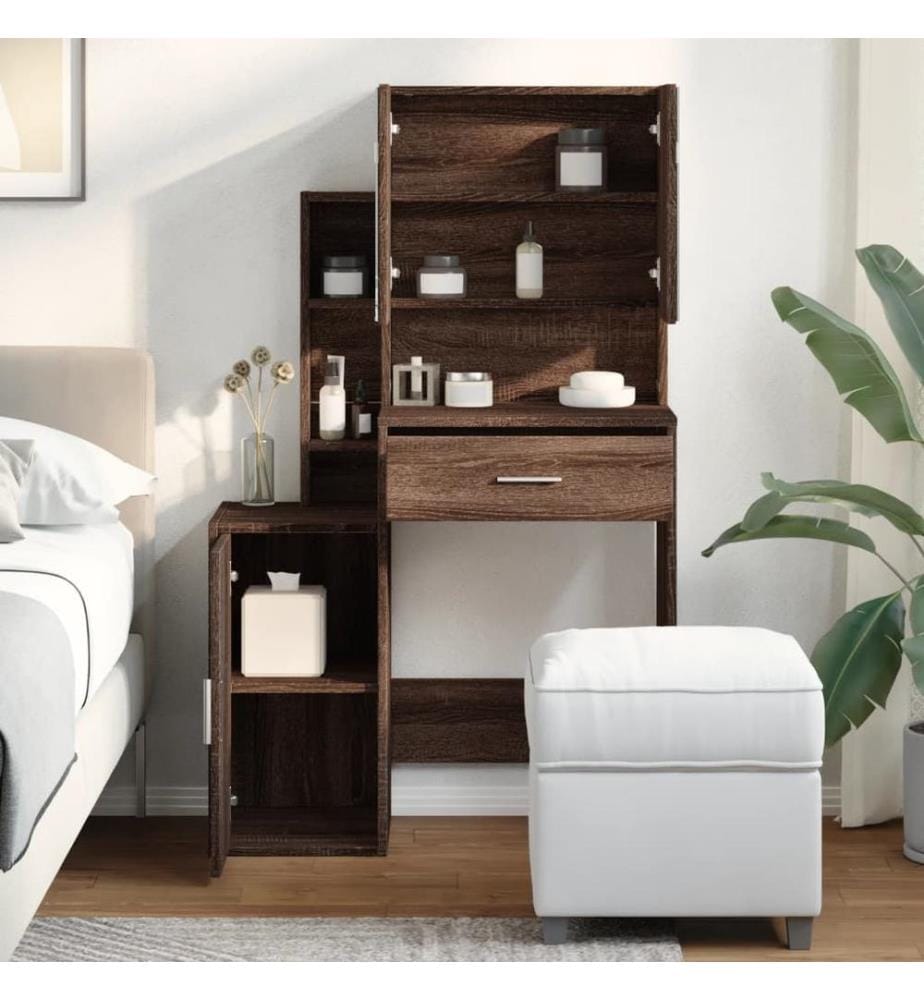 Schminktisch mit Schrank Braun Eichen-Optik 80x35x132 cm