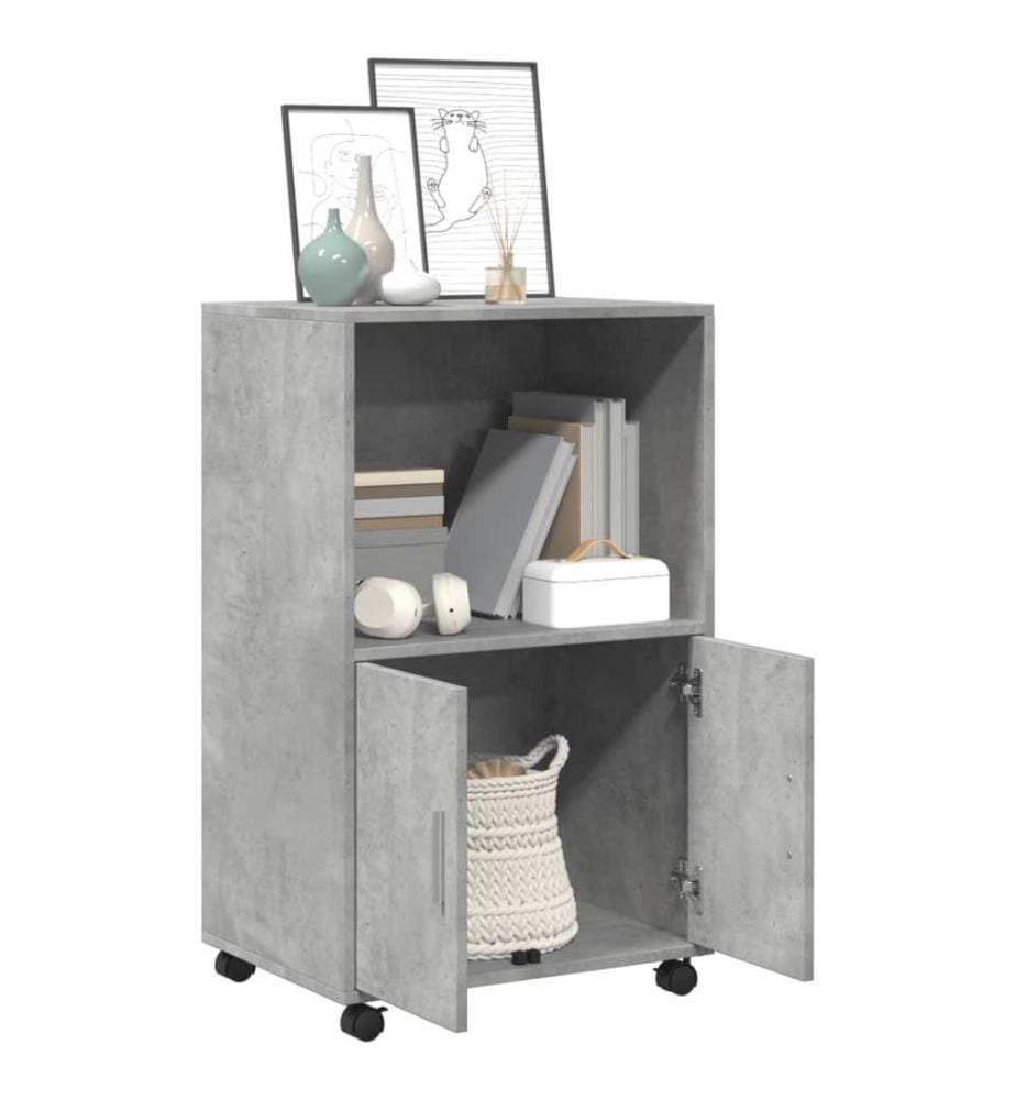 Armoire à roulettes gris béton 55x40x91 cm bois d'ingénierie