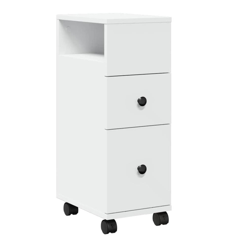 Badschrank Schmal mit Rollen Weiss Holzwerkstoff