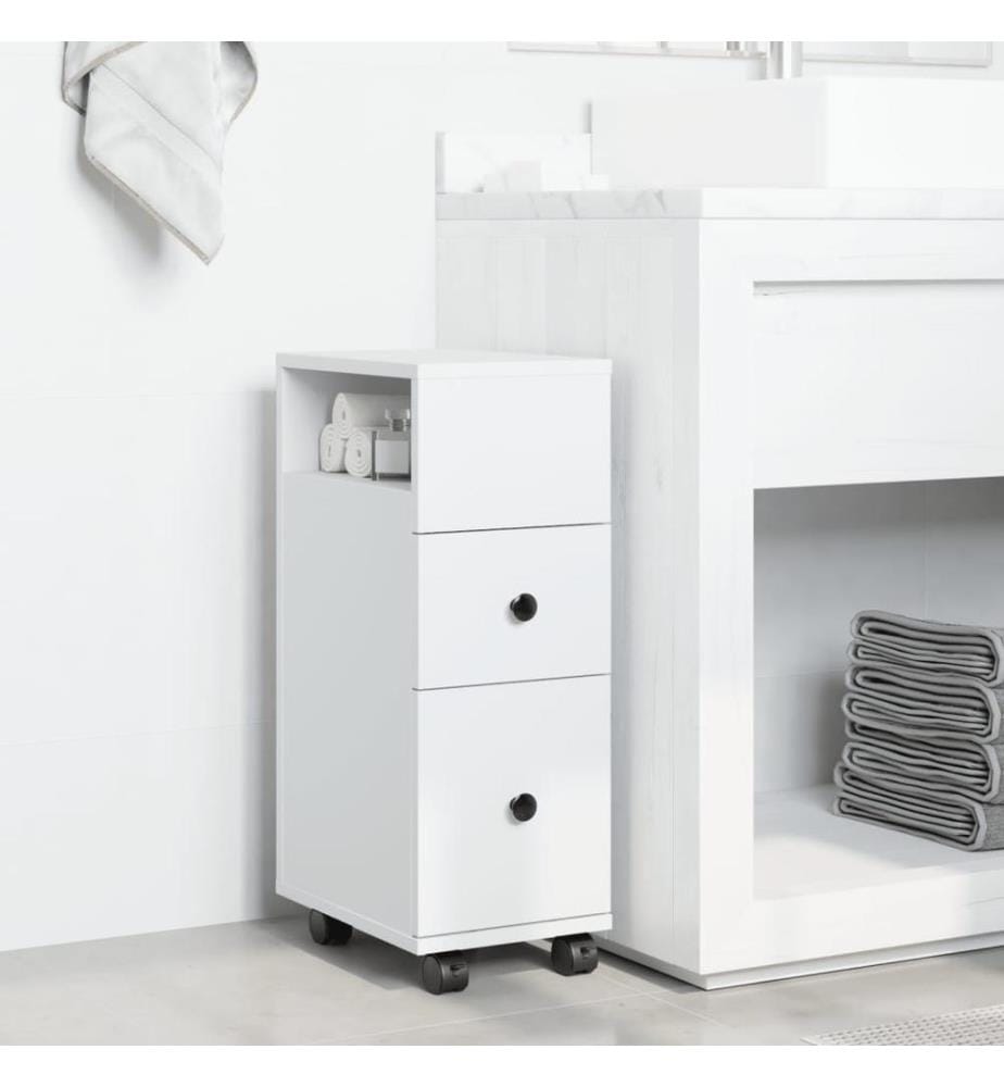 Badschrank Schmal mit Rollen Weiss Holzwerkstoff